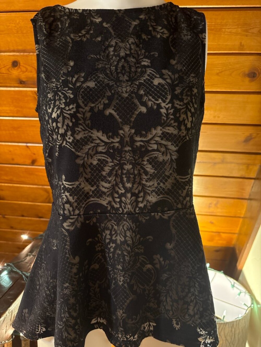 APT. 9 Black Velvet Burnout Peplum Top Gothic Romantic Chic Size S
